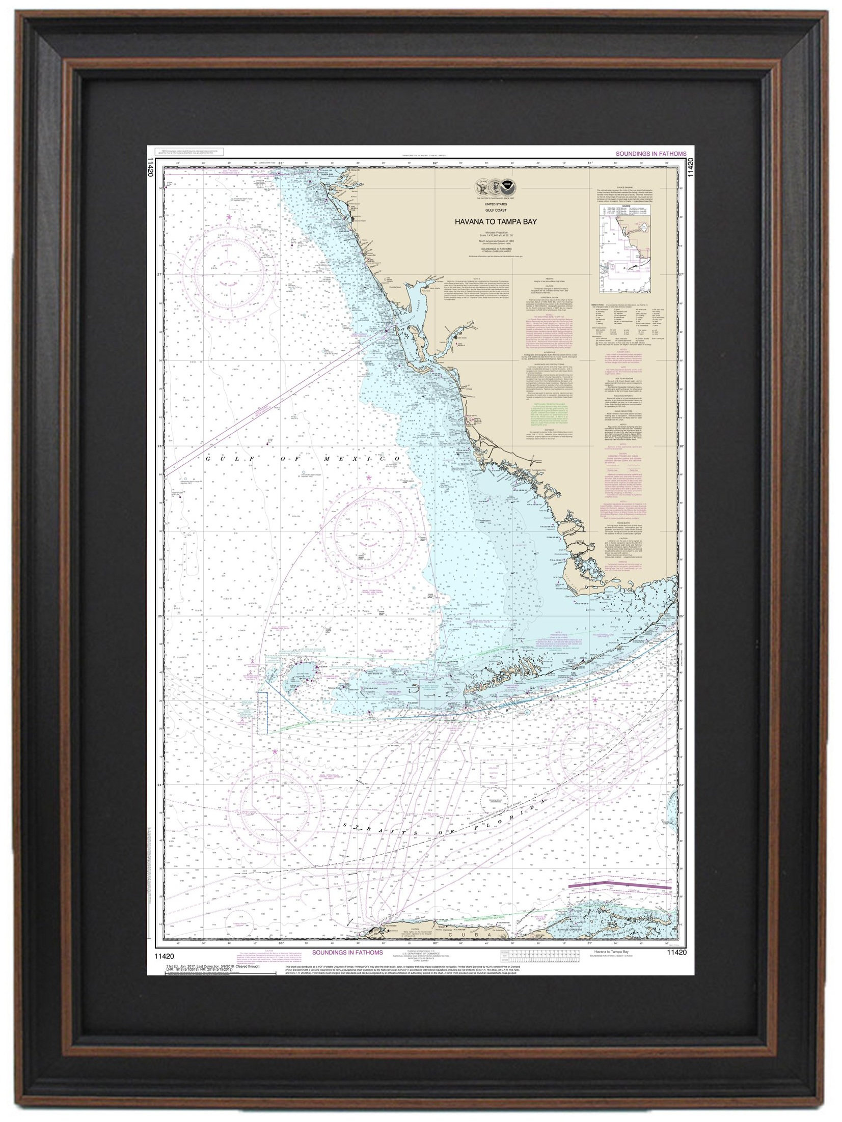 Longshore Tides Havana To Tampa Bay Nautical Chart Framed Print
